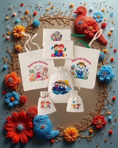 Baskılı Büzgülü Bez Kese